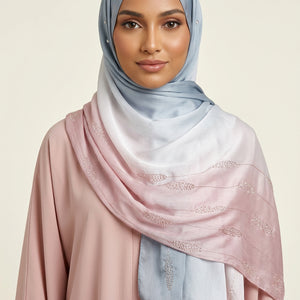 Ombre Crystal Veil-Hijab (Silver Grey - Pink)