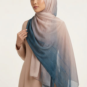 Ombre Crystal Veil-Hijab (Nude-Navy)