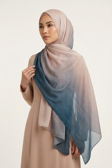 Ombre Crystal Veil-Hijab (Nude-Navy)