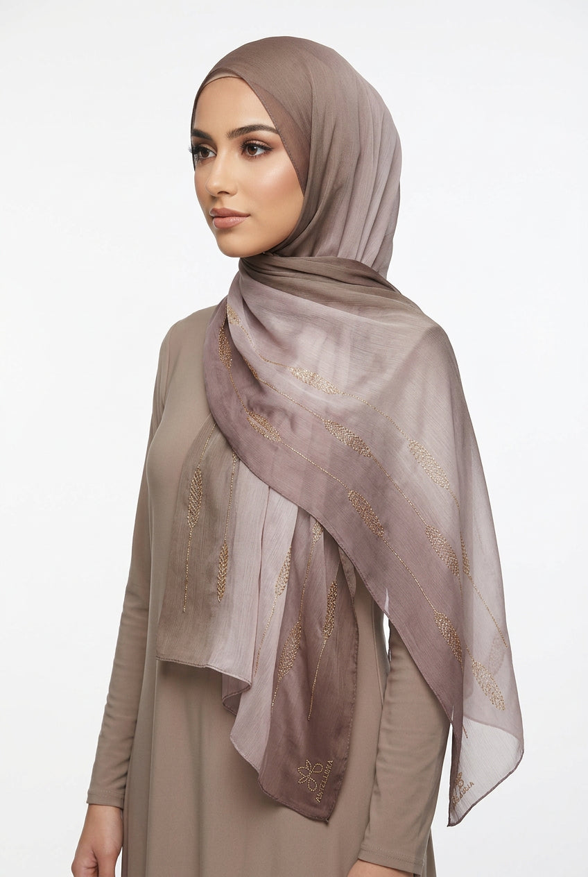 Ombre Crystal Veil-Hijab (Brown-pink)
