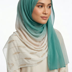 Ombre Crystal Veil-Hijab (Coral Green)