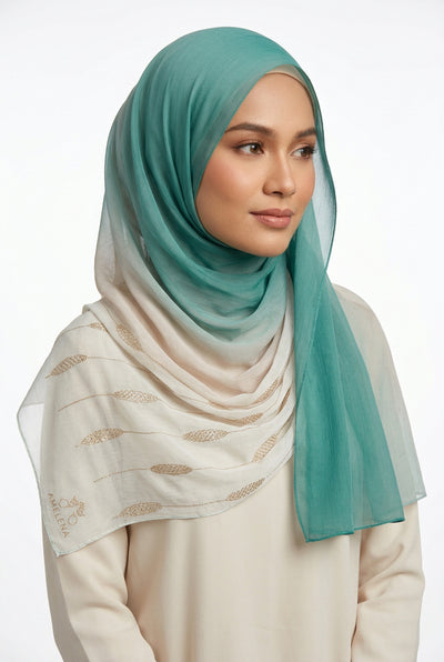 Ombre Crystal Veil-Hijab (Coral Green)