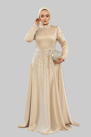 Midnight Hand-Beaded Satin Gown
