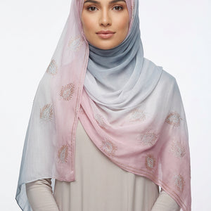 Ombre Crystal Veil-Hijab (Silver Pink)