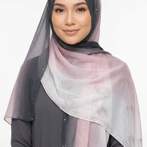 Gradient scarf with pink, gray, and white colors on a white background