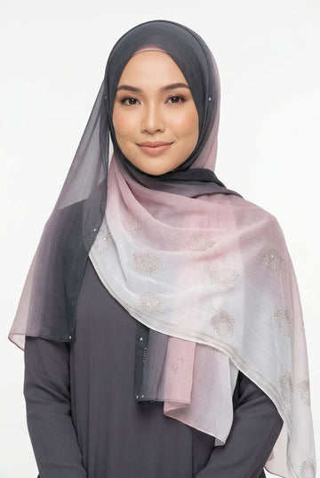 Gradient scarf with pink, gray, and white colors on a white background