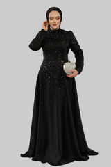 Midnight Hand-Beaded Satin Gown