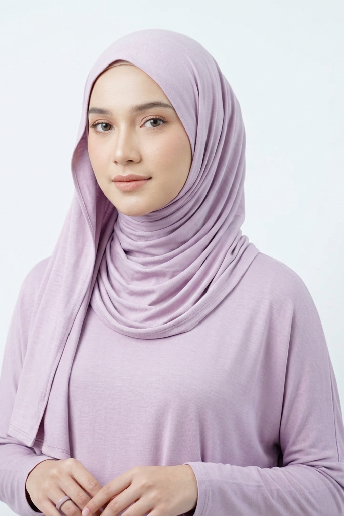 Roll of light purple fabric on a white background