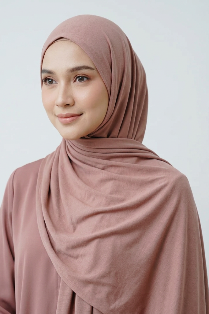 Pink hijab draped over a white surface