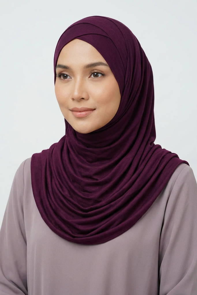 Roll of purple fabric on a white background