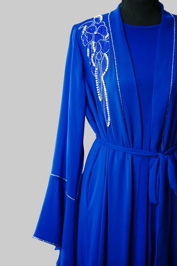Royal Blue Premium Chiffon 3‑Piece Abaya/Bisht Set