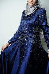 Midnight Hand-Beaded Satin Gown