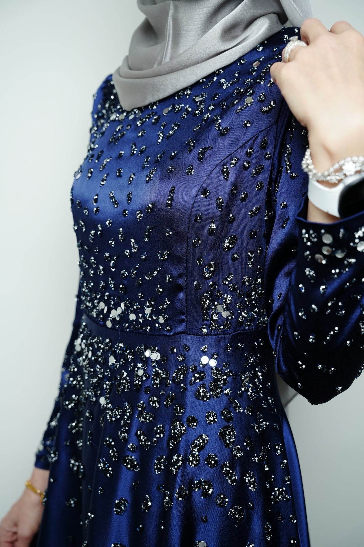 Midnight Hand-Beaded Satin Gown