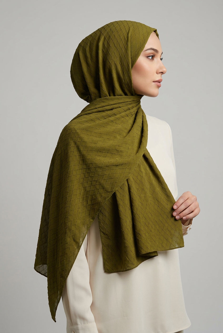 Diamond Georgette Olive Green