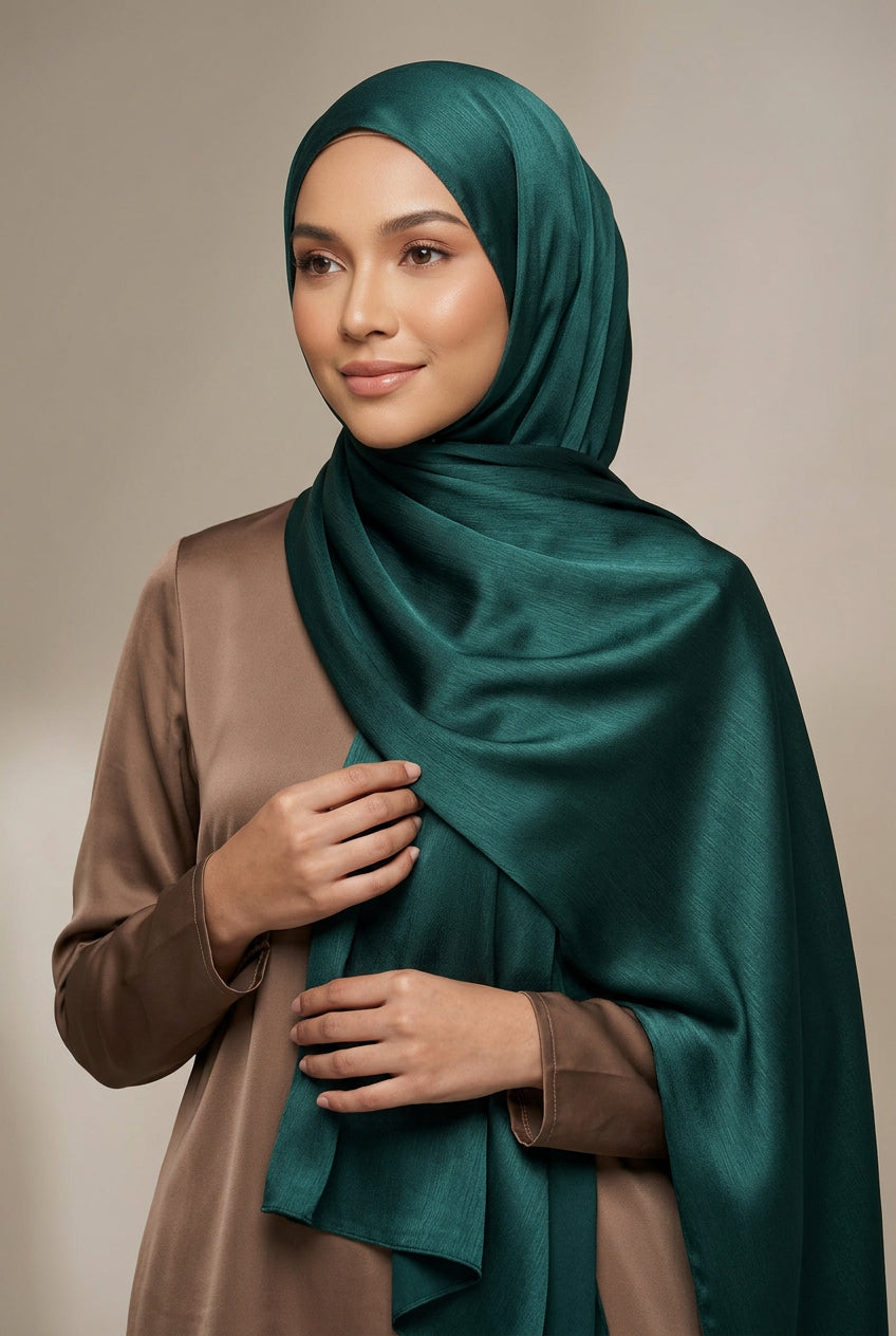 Dark teal fabric with a visible brand logo in the center.