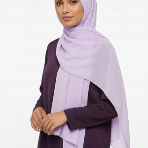 Lavender hijab with a brand name on a white background