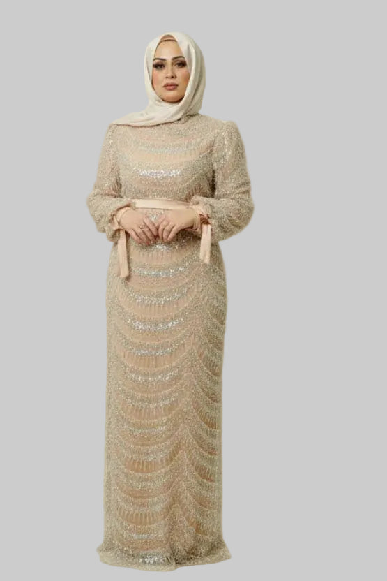 Champagne Hand-Beaded Gown