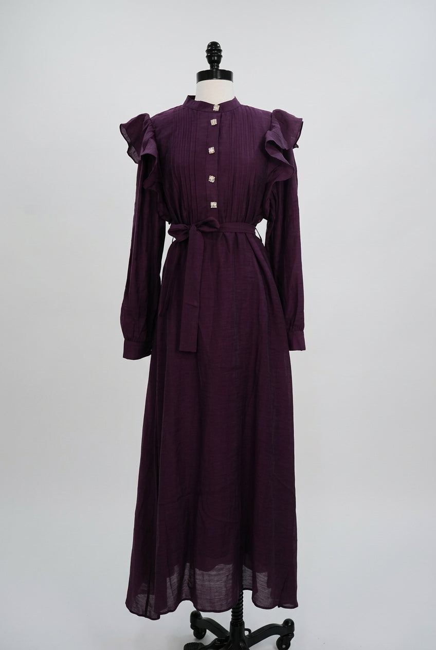 Ruffle-Shoulder Tie-Waist Maxi Dress