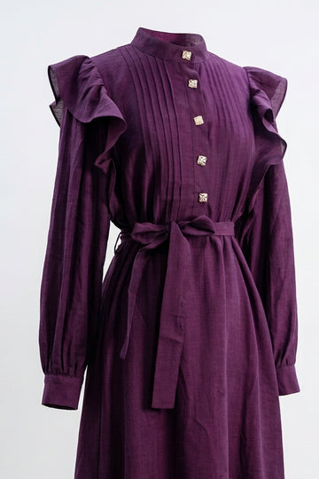 Ruffle-Shoulder Tie-Waist Maxi Dress