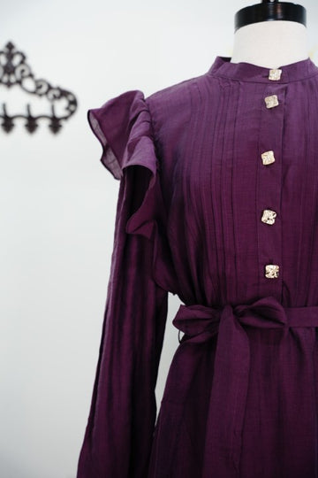 Ruffle-Shoulder Tie-Waist Maxi Dress