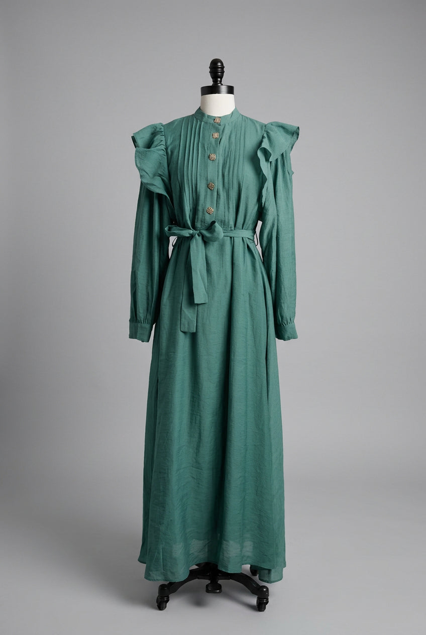 Ruffle-Shoulder Tie-Waist Maxi Dress