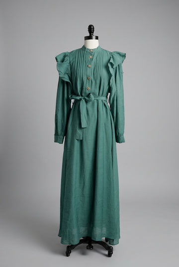 Ruffle-Shoulder Tie-Waist Maxi Dress