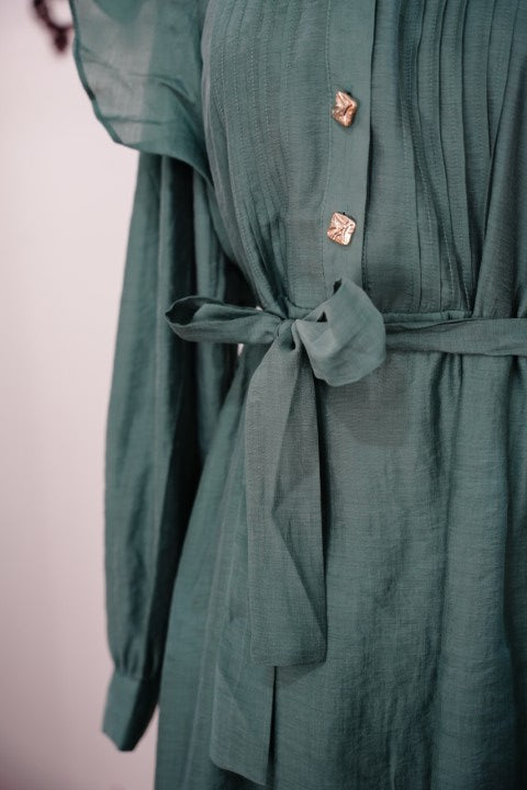 Ruffle-Shoulder Tie-Waist Maxi Dress