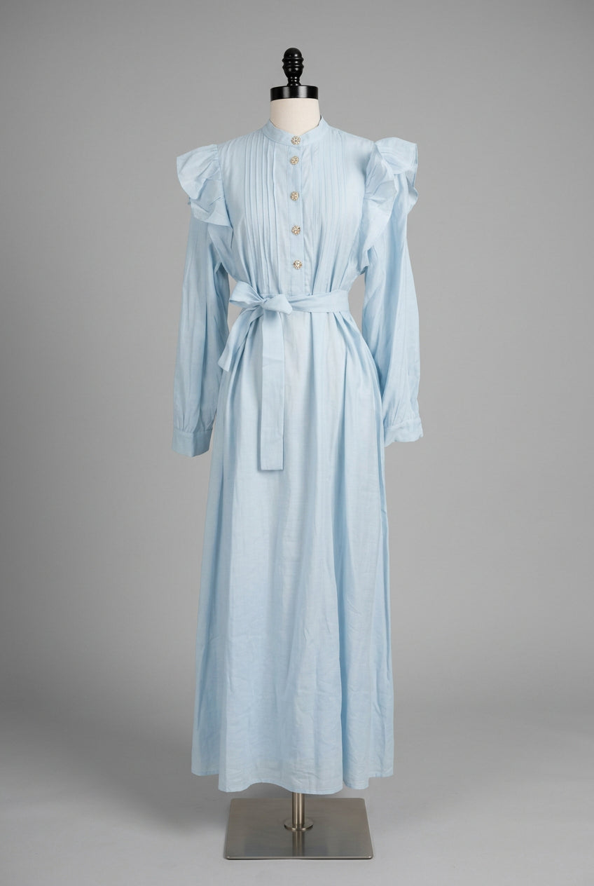 Ruffle-Shoulder Tie-Waist Maxi Dress