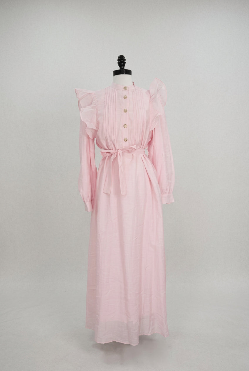 Ruffle-Shoulder Tie-Waist Maxi Dress