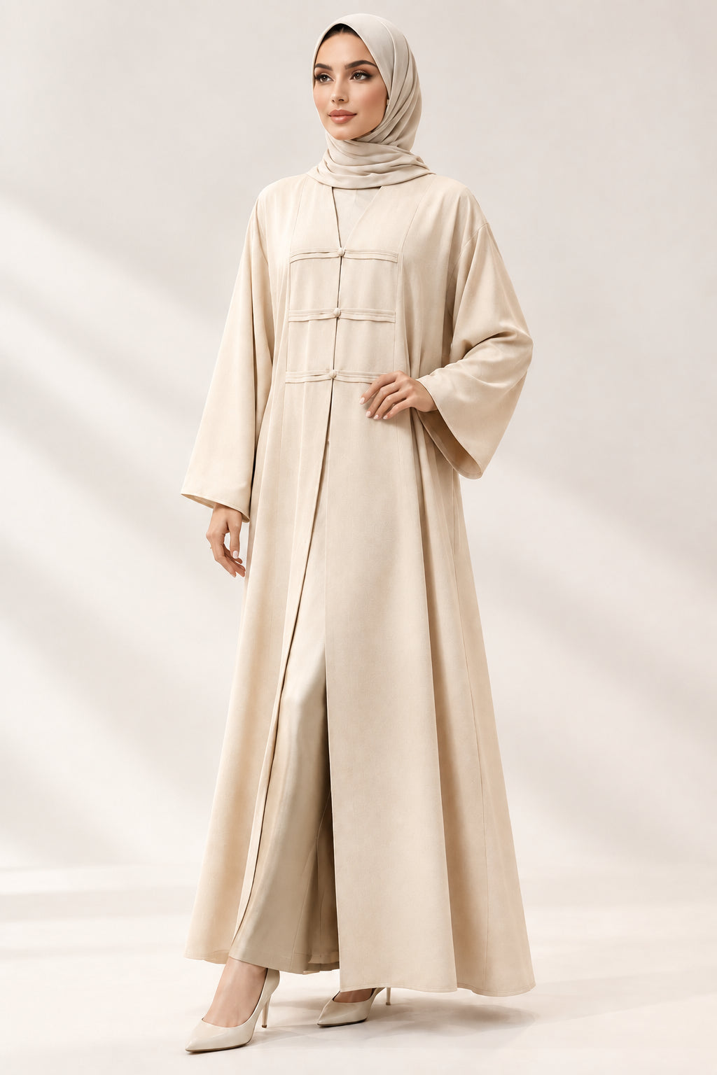 Asian-Inspired Luxury Crepe Open Cardigan Abaya