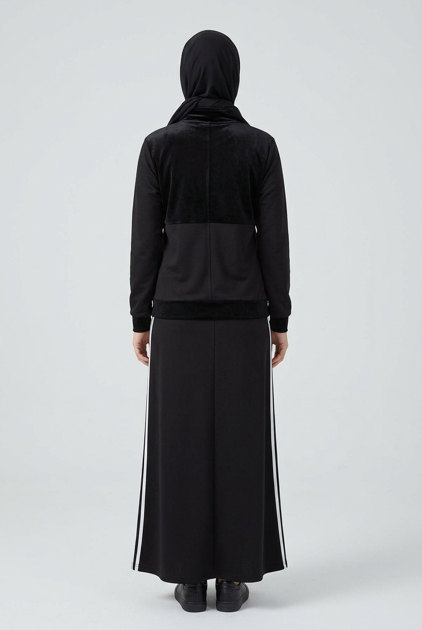 Black skirt set, AI-inferred back view