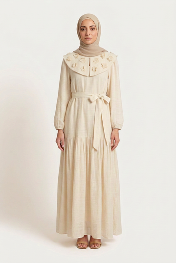 Cream dress with revised collar
