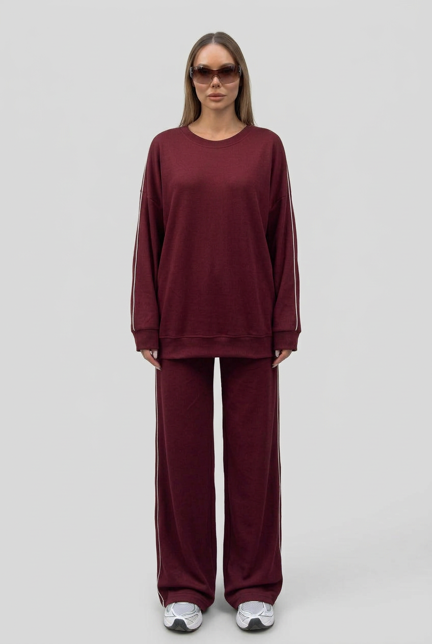 Full-length maroon Elana Comfort Set