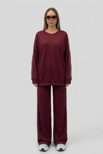 Full-length maroon Elana Comfort Set