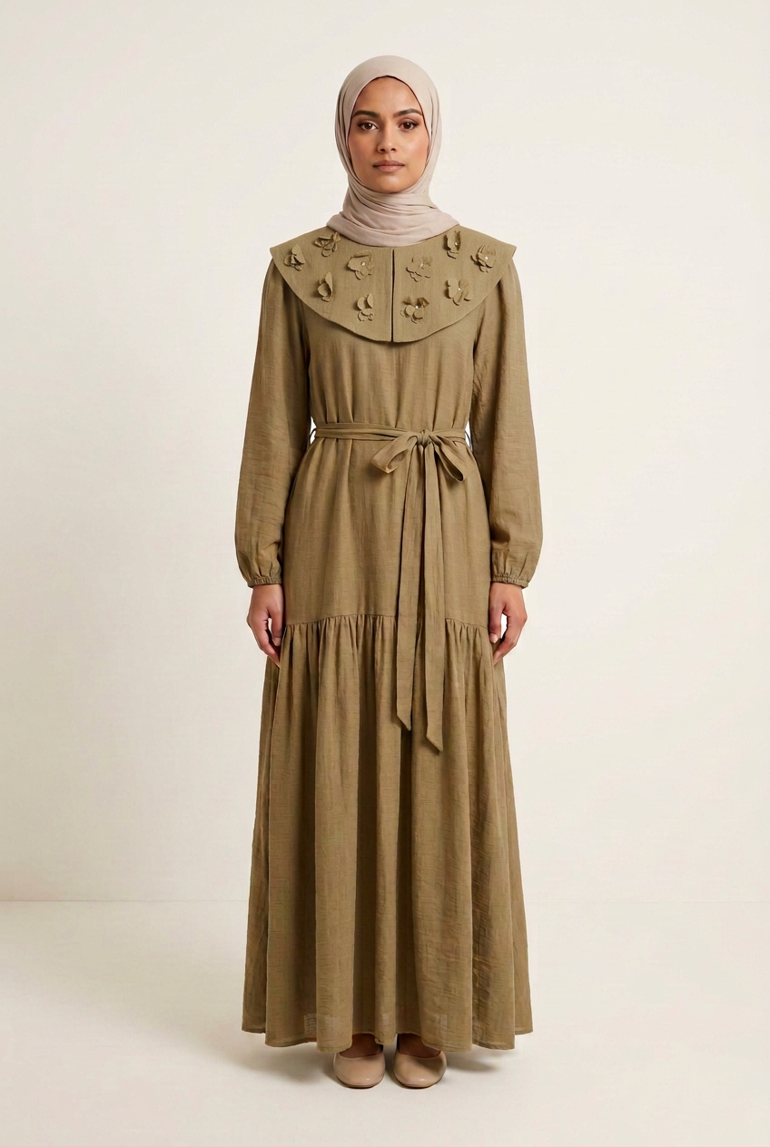 Khaki olive dress with revised collar