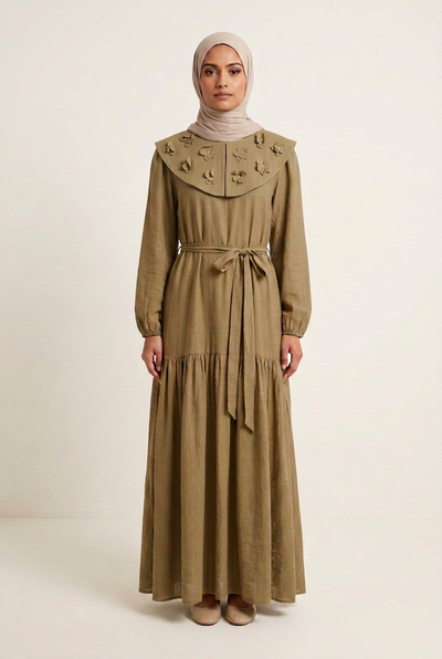 Khaki olive dress with revised collar