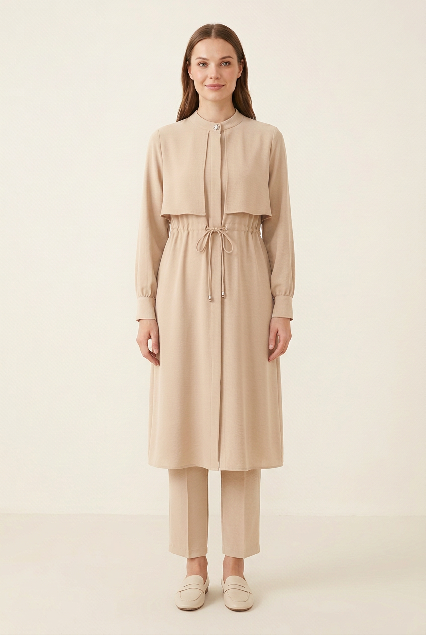Light beige two-piece set on a model