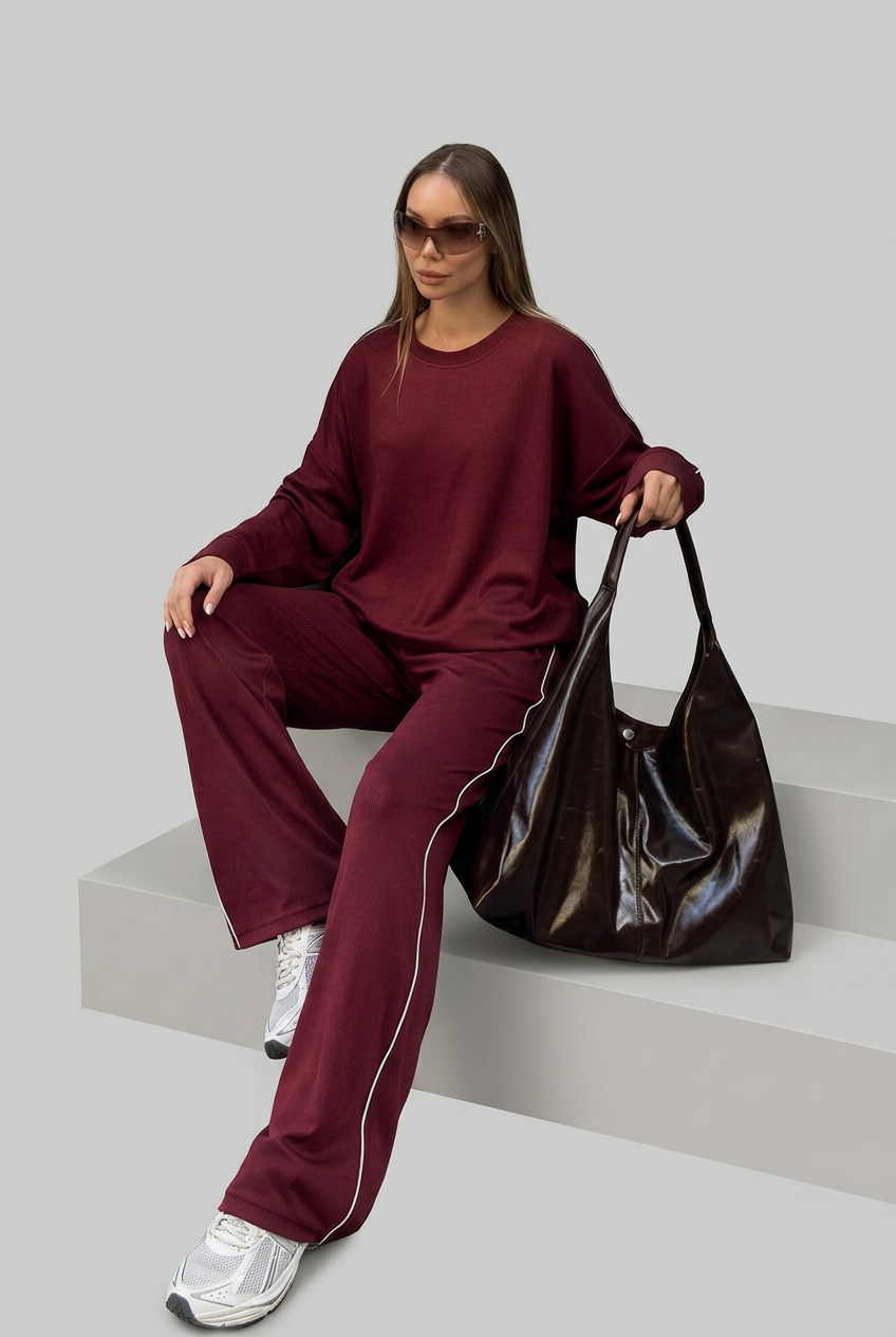 Maroon Elana Comfort Set, seated pose