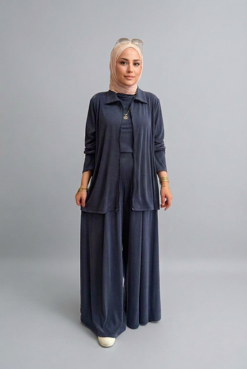 Navy set with beige hijab, without bag