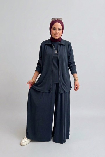 Navy set with burgundy hijab, without bag